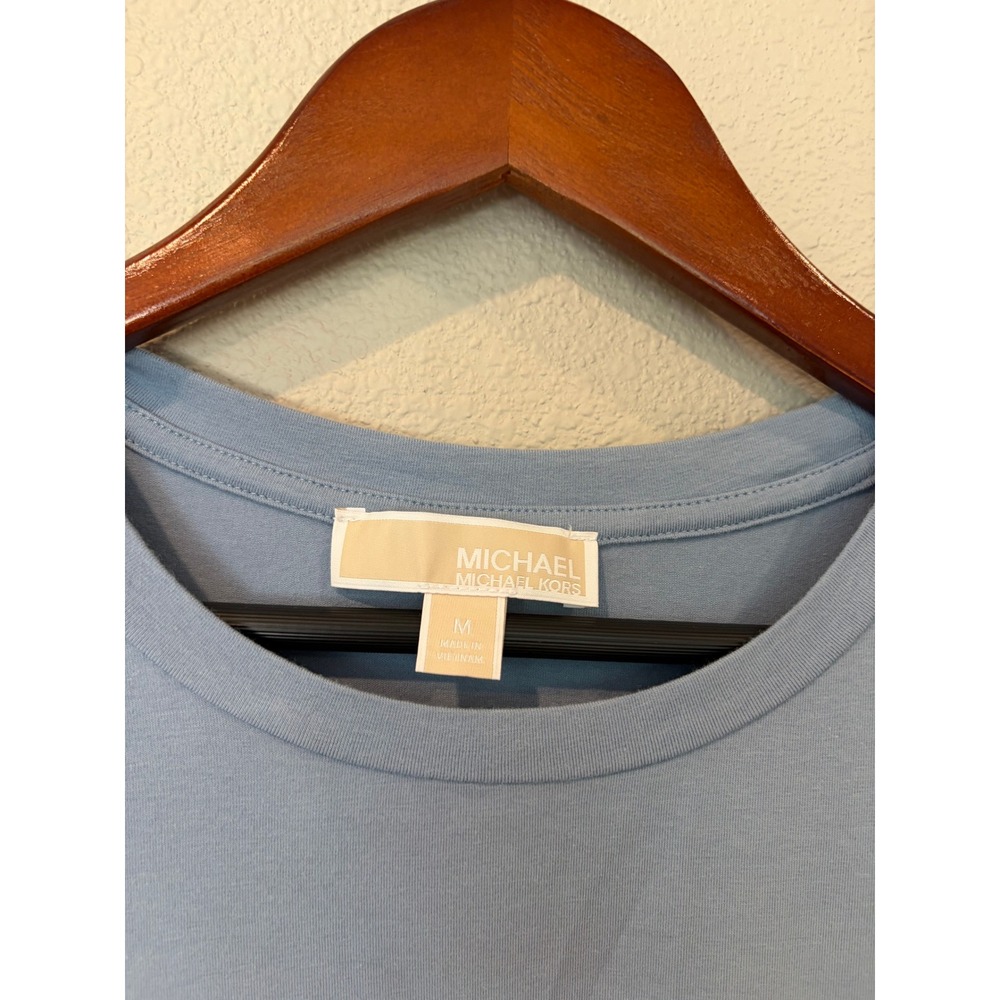 Michael Kors Ruched Side T-Shirt Dress Medium Light Blue Adjustable Drawstring - Picture 2 of 9